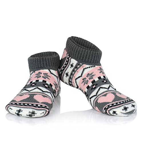 Durio Slipper Socks for Women Cozy Slipper Socks Winter Slipper Socks for Women Grippers Warm Slipper Socks with Grippers H Black&Gray Stripes One Size - Main Image