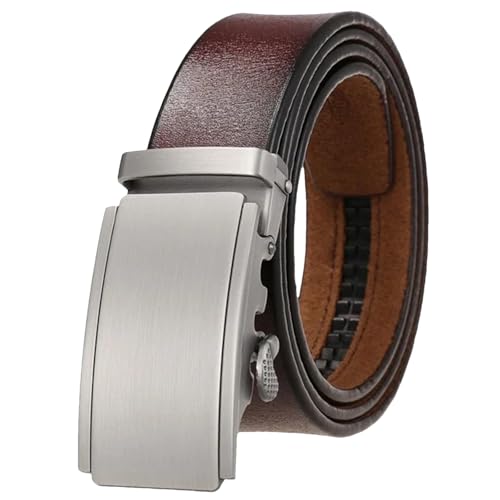 Men’s Genuine Leather Ratchet Belt 100 Percent Cowhide Automatic Buckle Strap for Casual Trouser Wear