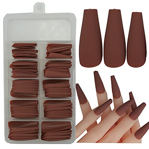 Loveourhome 100Pc Matte Coffin Press On Nails Full Cover Ballerina False Nails Artificial Fingernails Manicure Nail Decor 10 Sizes #TOP1