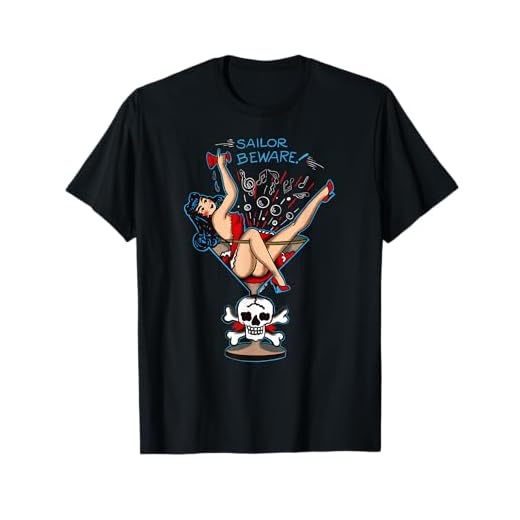 Vintage "Sailor Beware" Pin Up Girl in Martini Glass Tattoo Camiseta