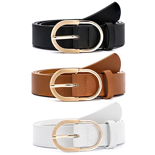 Image of VONMELLI 3 Pack Women's Belts for Jeans Pants Fashion Gold Buckle Ladies Dress Belt