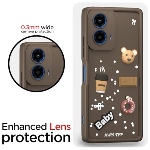 Image of Outlouders Back Cover for Moto G54 5G / G64 5G | Cute Fun Cartoon 3D Bear Silicone | Full Body Protection Bumper Case (Brown)