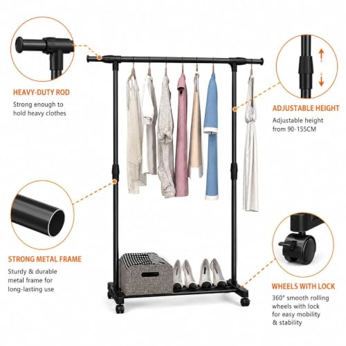 Image of 𝗞𝗢𝗦𝗠𝗘𝗥 Heavy-Duty 𝗠𝗲𝘁𝗮𝗹 Hanger Stand for 𝗖𝗹𝗼𝘁𝗵𝗲𝘀 Hanging, Garment 𝗦𝘁𝗮𝗻𝗱 𝗥𝗮𝗰𝗸 Clothe Storage Freestanding 𝗖𝗹𝗼𝘁𝗵 𝗛𝗮𝗻𝗴𝗶𝗻𝗴 Stand for Bedroom, Entryway, Living Room
