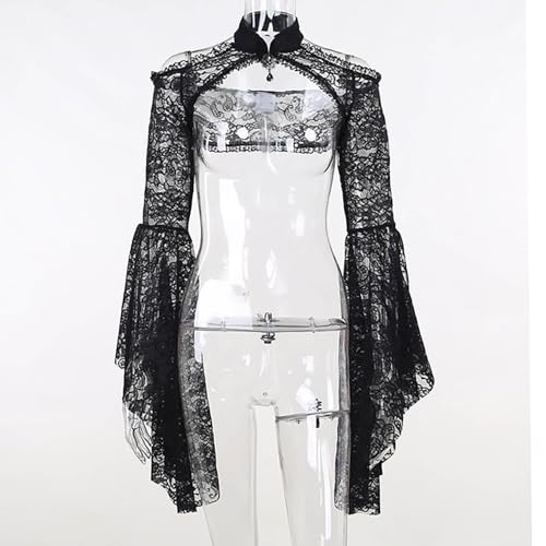 Women Steampunk Gothic Shoulder Flared Sleeve Crop Top Mesh Blouse Cover Up Vintage Punk Jacket Cardigan Crop Top2
