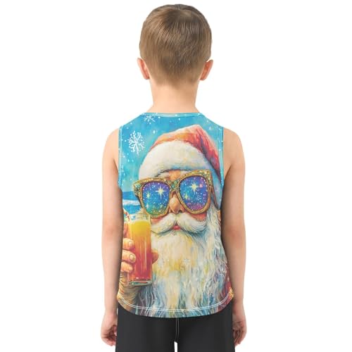 Boys Tank Top Shirts Beach Santa Clausee Snowflake Sleeveless T-Shirts Crew Neck for Kids Clothing Children3