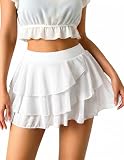 Avidlove Mini Falda Mujer Malla Volantes Falda con Pantalón Corto Blanco S
