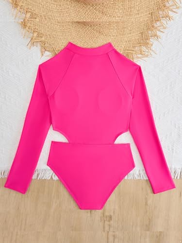Kids Girls One Piece Color Block Swimwear Long Sleeve Swimwear Cutout Bikini Swimsuit Bathing Suit4