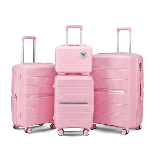 4 Piece Luggage Set Clearance, TSA Lock Carry on Expandable Suitcase (14/20/24/28) Hardshell Lightweight with Double Spinner Wheels (Style1-Pink)