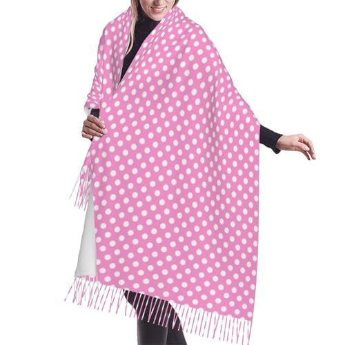 vintage polka dots pink Pashmina Shawls Scarf Wraps for Women, Fall Winter Large Blanket Scarf Fashion Scarves