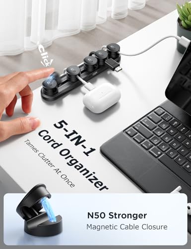 5-in-1 Magnetic Cord Organizer JOYROOM Cable Clips[Adjustable Sliding Track] Under Desk Adhesive Cord Management Wire Keeper for Computer Phone, Office Workspaces Table Organization Home Accessories — view 2