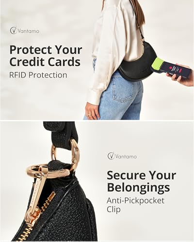 vantamo crescent bags for women with rfid protection half moon clutch purses for women with anti-theft clip for extra safety