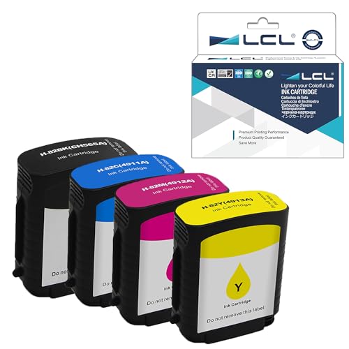LCL Cartucho de Tinta Compatible 82 CH565A C4911A C4912A C4913A (1Negro 1Cian 1Magenta 1Amarillo) Reemplazo para HP DesignJet Printers 510