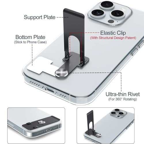 Image of Self-Adhesive Phone Stand, 360 Degree Swivel Kickstand Ultra Slim Metal Back Support, Foldable Compact Desk Holder Mount Compatible with Most Mobile Phones