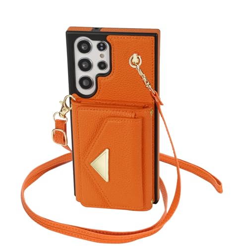 Étui portefeuille iPhone 17 Pro cuir mat orange housse protection intégrale avec sangle - 2