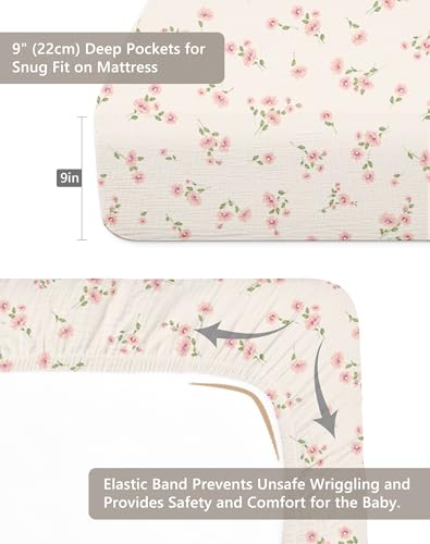 Image of Crib Sheets for Baby Boy Girl 2 Pack, Fitted Crib Mattress Sheet 28 inch x 52 inch, Muslin Toddler Bedding with Neutral Style, Nursery Bedding Essentials (Rosy)