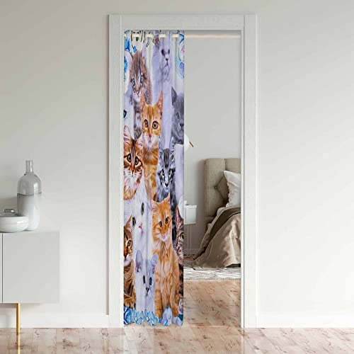 Loussiesd Cute Cat Blackout Curtains Window Animals Treatments Doorway Curtain Room Darkening Cats Floral Thermal Insulated Blackout Curtains for Doors with Windows 86x203cm 1 Panel - Image 3
