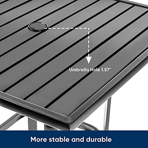 Omelaza Patio Height Bar Table, Outdoor Bistro Square High Top Dining Table With 1.57'' Umbrella Hole & Steel Slat Table Top (Black) #TOP5