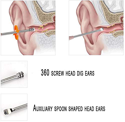 Luxxii 2 Pack - Stainless Steel Ear Spoon Portable Double-Ended Ear Pick Earwax Cleaning Tools Removal Ear Cleaner Spoon Spiral Ear Clean Tool #TOP3