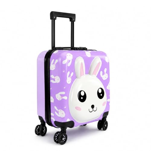 Image of Storite 18In Kids Luggage Trolley Hard Shell Cabin Suitcase | Cute Cartoon Bunny Design Suitcase Ideal For School Trips Vacations Holidays And Weekend Travel (Purple - 35 x 23 x 38 Cm)