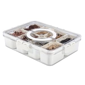 Snackle Box Charcuterie Container, Divided Serving Tray with Lid and Handle, Portable Snack Platters for Fruit, Nuts, Candy, Entertaining, Party, Picnic