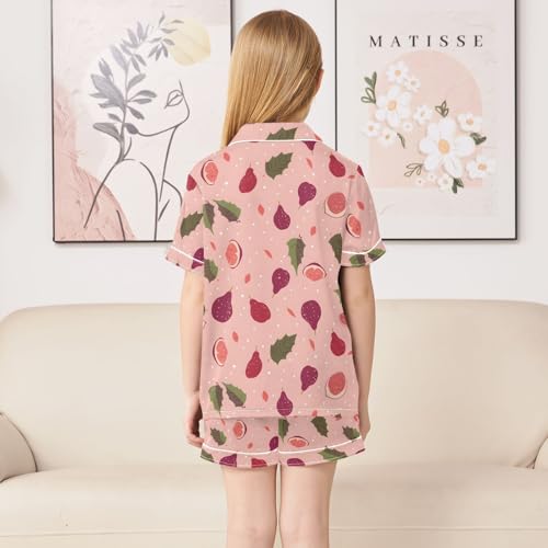 ALAZA Fig Leaf Fruit Dot Satin Pajamas Set Short Sleeve Button Down Sleepwear Summer Pjs 2 Piece4