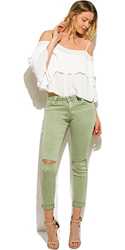 Celebrity Pink Light Green Ripped Cropped Skinny Jeans (25)