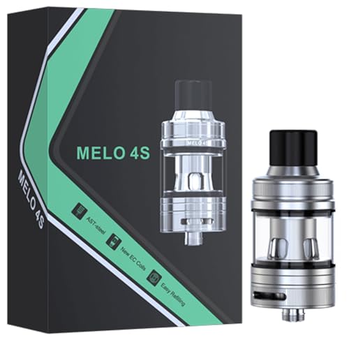 For Eleaf Melo 4S Tank Réservoir 4 ML Ø25 mm (Argent) Atomiseur Melo 4S avec Résistance EC-A Coil 0,3/0,5 ohm Top Fill pour istick Pico Plus Mod de cigarette...