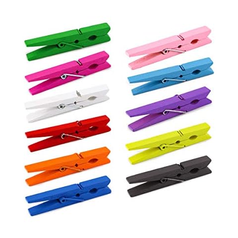 Faxco 60 Pcs 2.8'' Colored Wooden Clothespins, Photo Paper Peg Hang Pins, DIY Photo Clips Cover