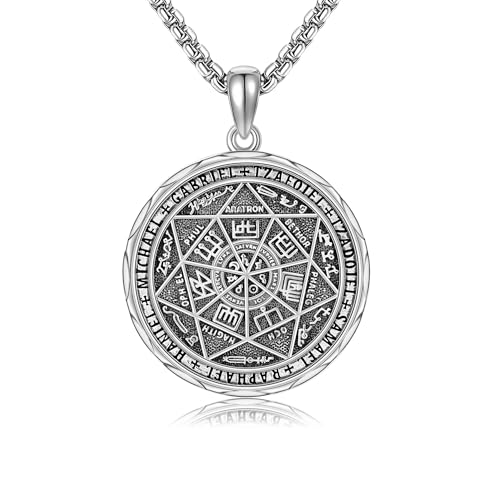 Saint Medal Necklace Sterling Silver Oval Saint Christopher/St Michael/St Benedict/Virgin Mary/Caravaca cross/Medal Pendant Protector Amulets Religious Jewelry for Men Women