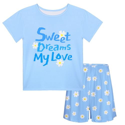 ICOSY Girls Pajamas 2 PCS Kids Pajamas Set Short Sleeve Top and Shorts for Toddler Girls Clothes Size 8-15
