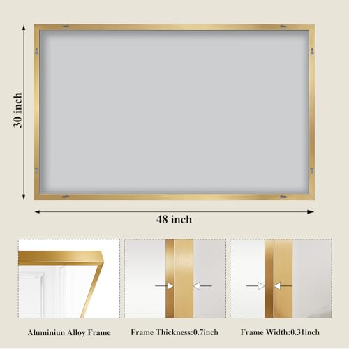 Image of Koonmi Gold Mirrors for Wall, 30x48 Inch Bathroom Mirror, Rectangular Wall Mirror for Living Room Bedroom Bathroom, Hangs Horizontally or Vertically