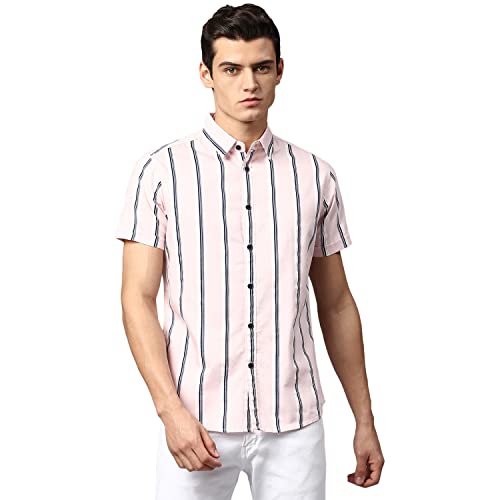 Image of Dennis Lingo Men's Pink Slim Fit Cotton Casual Shirt