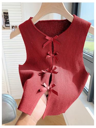 Image of Milumia Women's Bow Front Sweater Vest Cut Out Knit Tank Top