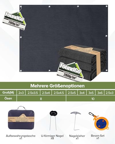 FoundGo Vorzeltteppich mit Ösen [280g/m² HDPE] Camping Teppich Outdoor Vorzeltboden inkl. Tragetasche 8 Stahlnägel & Wäscheleine Anthrazit – Ansicht 3