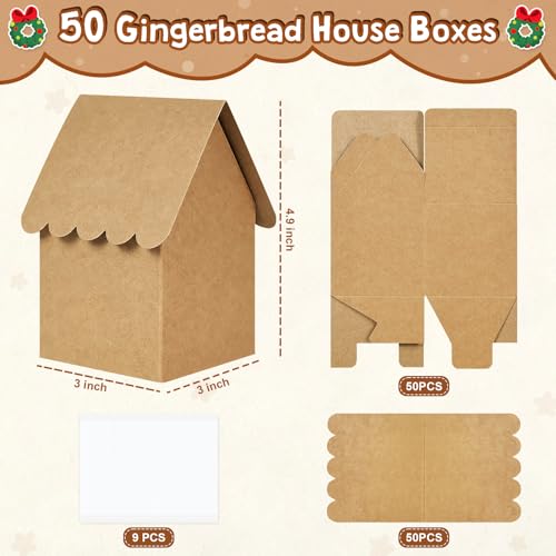 Image of Mulbozy 50 Pcs Paper Gingerbread House Kit with Scalloped Eaves DIY Blank Ginger Bread House Christmas Supplies for Family or School Holiday Craft Gift Making
