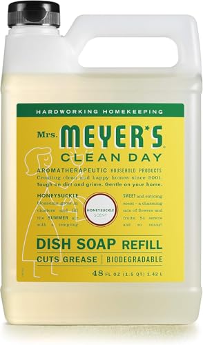 MRS. MEYER'S CLEAN DAY Liquid Dish Soap Refill, Biodegradable Formula, Honeysuckle, 48 fl. oz