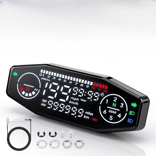 Compteur de Vitesse Numérique Universel pour Moto, Compteur de Kilomètres avec Capteur Tachymètre Numérique avec Écran LCD Odomètre, Jauge de Vitesse...