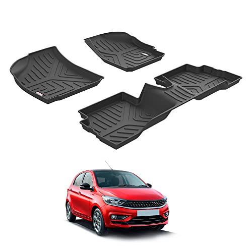 Image of GFX Rubber Car Floor Mats (After-Market),Premium Life Long Foot Mats,Compatible with Tiago 2020 Onwards,Waterproof, Anti-Slip, Dustproof & Durable,All-Weather Car Mats for Interior Protection, Black