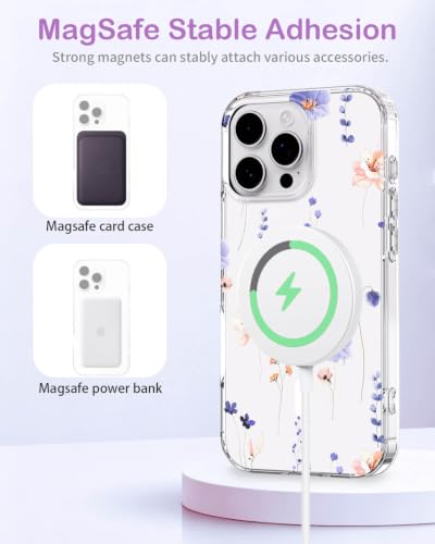 Coque iPhone 16 Pro Max de protection fine transparente à fleurs Magsafe
