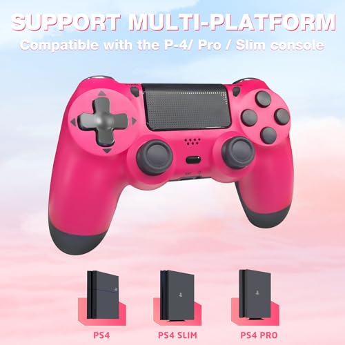 Wireless Controller for PS4 Pink with Thumb Caps, Game Remote Controller for PS4/Slim/Pro/PC with Dual Vibration/6-Axis Gyro/3.5mm Audio Jack/Touch Pad/USB-C Port and Cable/1000mAh Battery - Image 3