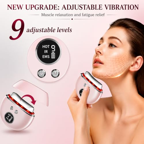 Image of Electric Gua Sha Massager for Face | EMS Microcurrent Facial Massager with Heat Therapy, 3 LED Light Therapy & 9 Mode Vibrations | Face, Jawline & Neck Massage Beauty Tool