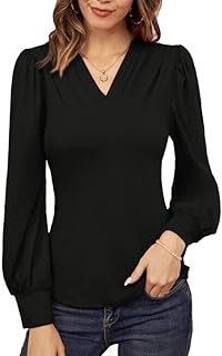 Sponsored Ad - GRACE KARIN Women's Long Sleeve Shirts V-Neck Ruch Slim Fit Blouses