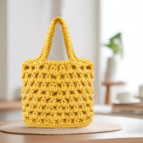 Image of Naimo Straw Beach Bag Woven Rattan Shoulder Bag Fishing Net Handbag Cotton Rope Tote Summer Crochet Hobo Bag