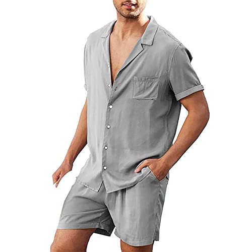 Caxndycing Pigiama Estivo da Uomo, 2 Pezzi + Pantaloncini Corti,