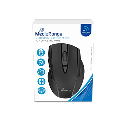 MediaRange Mouse wireless a 5 pulsanti e sensore ottico, per dispositivi abilitati Bluetooth, DPI regolabile, mouse wireless con rotella di scorrimento, con sistema di navigazione laterale, colore