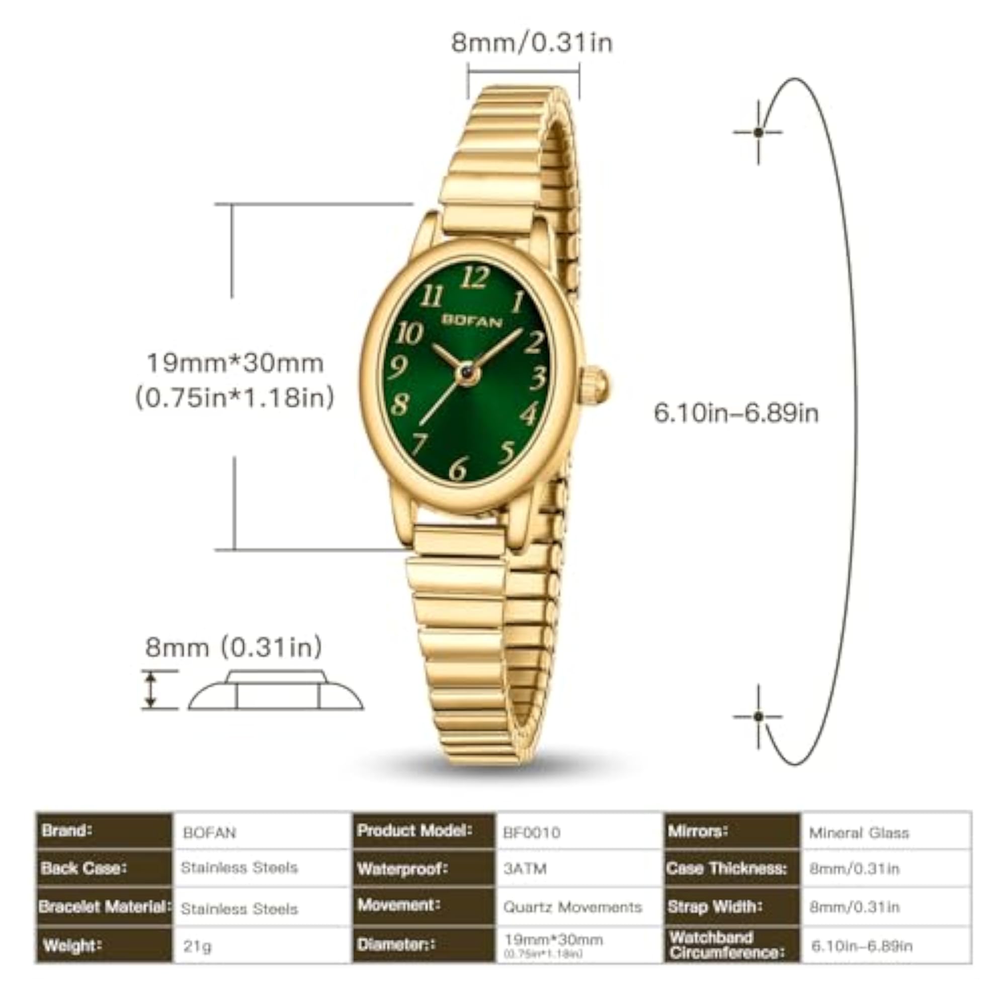 Women's Gold Quartz Wrist Watch, Easy Read Design
