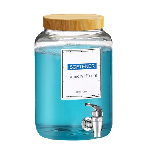 Laundry Detergent Dispenser,1 Gallon Glass Liquid Laundry Detergent Dispenser,for Bleach, Fabric Softener,Laundry Soap Dispenser,for Laundry Room Organization and Storage 128oz