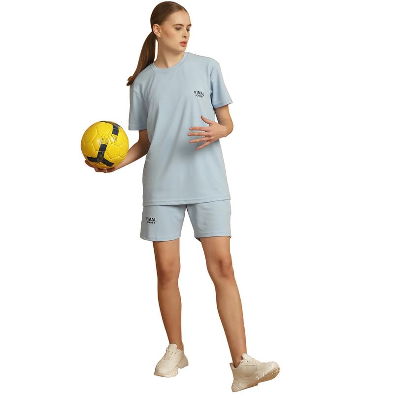 Image of Mack Jonney Solid Polyester Lycra Half sleeves Co-ord Set Trackuit For Women-P