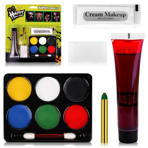 Set Trucco Effetti Speciali Halloween, Halloween Makeup, 6 Colori Viso e Corpo Paint, Lavabile Sangue Finto per Trucco Horror, Sfx Pittura Corpo Viso per Trucco Halloween, Carnevale, Feste