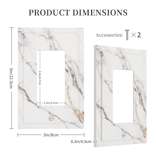 Decorative Outlet Covers Modern Grey Gold Marble Texure 1 Gang Rocker Light Switch Cover Plate Single Decora Light Switch Covers Wall Plate Faceplate for Kitchen Bathroom Home Decor